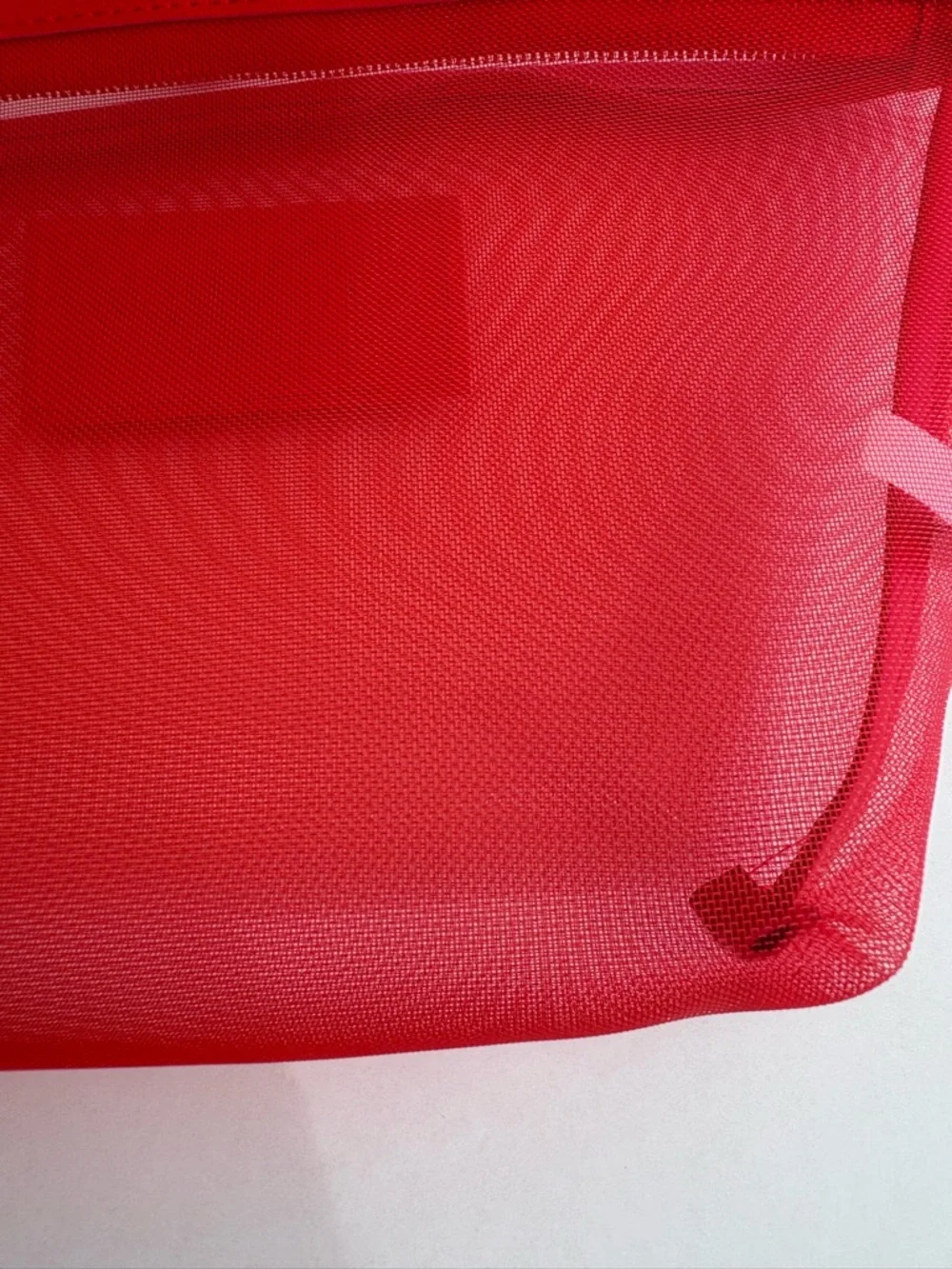 Nordstrom Beauty Bright Red Mesh Cosmetic Pouch with Wrist Strap and Cherry Char